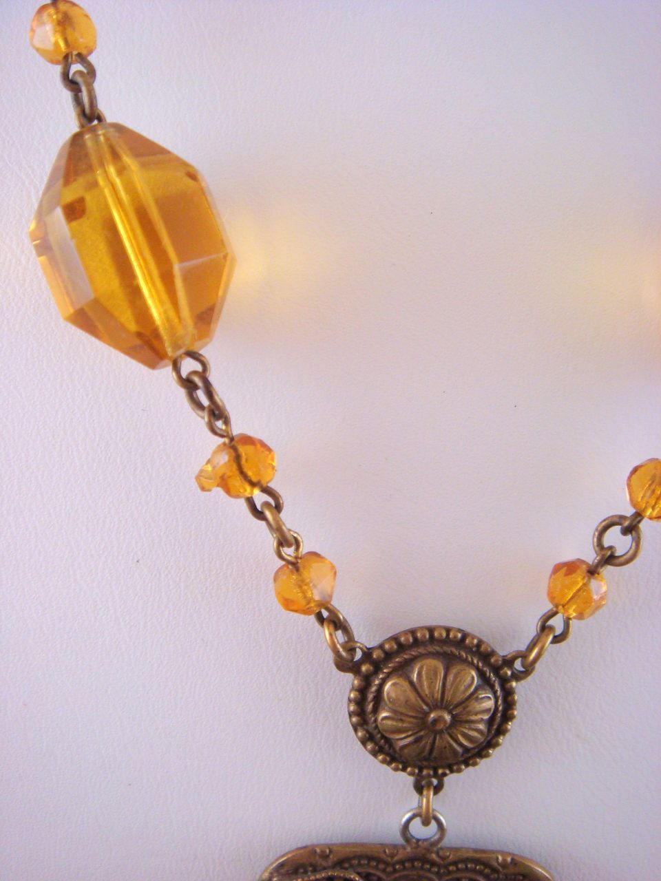 Vintage 30s Czech Deco Topaz Glass Pendant Necklace Vintage 30s Czech Deco Topaz Glass Pendant Necklace