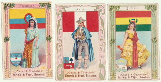 Three Art Nouveau Chocolate Trading Cards. Ca. 1910 Three Art Nouveau Chocolate Trading Cards. Ca. 1910