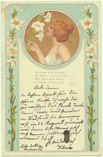 Art Nouveau Postcard: Lady with Lilies. 1900 Art Nouveau Postcard: Lady with Lilies. 1900