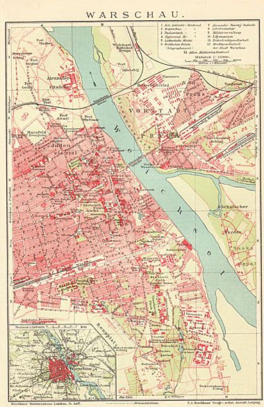 Poland 1900: Old Warsaw Map. Lithographed. Poland 1900: Old Warsaw Map. Lithographed.