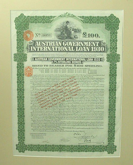 1930: Austrian Government International Loan for 100 Pounds 1930: Austrian Government International Loan for 100 Pounds