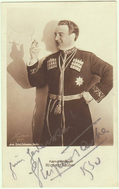 Richard Tauber Autograph from 1930. Hand-signed Photo Richard Tauber Autograph from 1930. Hand-signed Photo