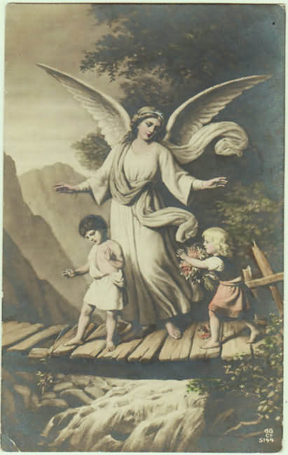 Vintage with Kids and Guardian Angel, 1919 from curioshop on Ruby Lane