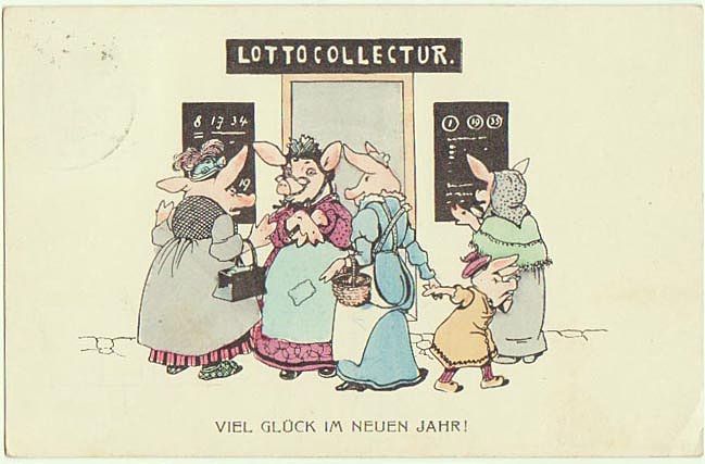 Pigs and Lottery. Ney Year's Postcard 1912 Pigs and Lottery. Ney Year's Postcard 1912