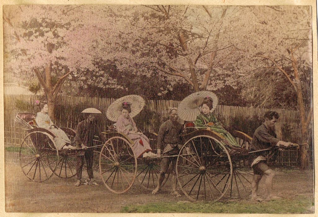 Japanese Girls in Rickshaws. Albumen Photo. 1880s Japanese Girls in Rickshaws. Albumen Photo. 1880s