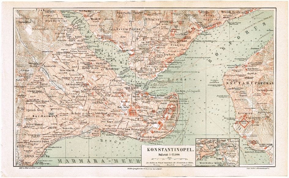 Constantinople Map from 1902. Old Turkey Lithograph Constantinople Map from 1902. Old Turkey Lithograph