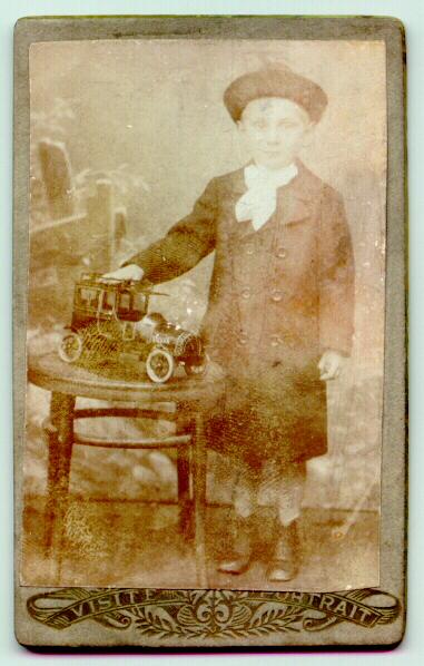Old Cabinet Photo of a Boy with an Oldtimer Car Old Cabinet Photo of a Boy with an Oldtimer Car