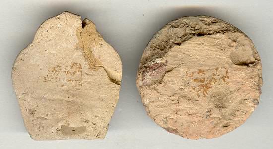 18 – 19th Century: 2 Old Buddhist token, earthenware 18 – 19th Century: 2 Old Buddhist token, earthenware