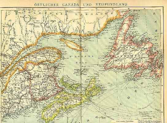 1907: Map of Eastern Canada and New Foundland. 12 x 10 inches. 1907: Map of Eastern Canada and New Foundland. 12 x 10 inches.