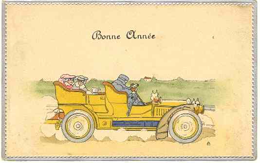 Art Deco Postcard: New Year wishes with Old Timer. 1920s Art Deco Postcard: New Year wishes with Old Timer. 1920s