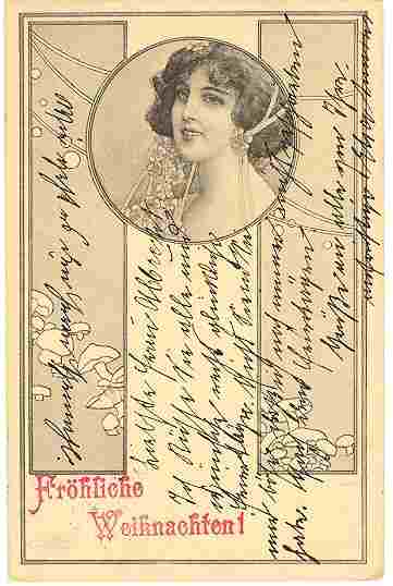 Art Nouveau Postcard: Lady and Mushroom Patterns. Art Nouveau Postcard: Lady and Mushroom Patterns.