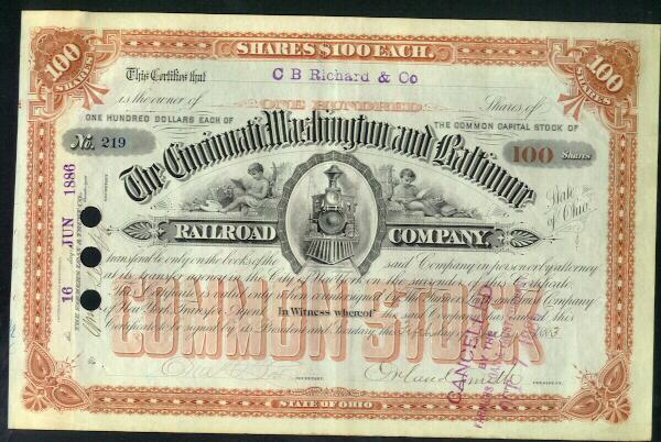 1883: 4 items of the Cincinatti Washington and Baltimore RR Co. 1883: 4 items of the Cincinatti Washington and Baltimore RR Co.