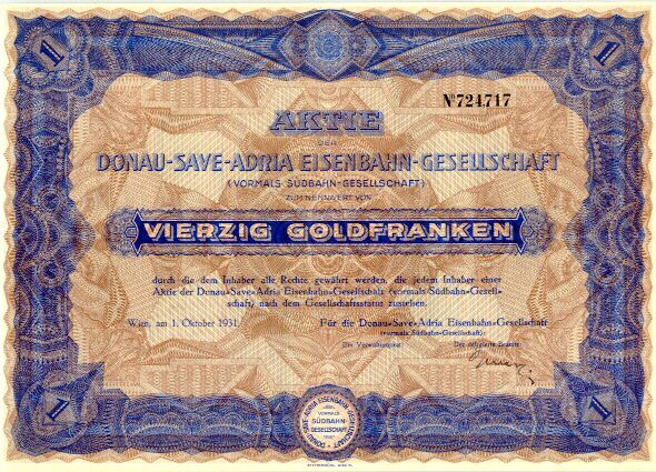 Austrian Railroad Certificate. Decorative share from 1931 Austrian Railroad Certificate. Decorative share from 1931