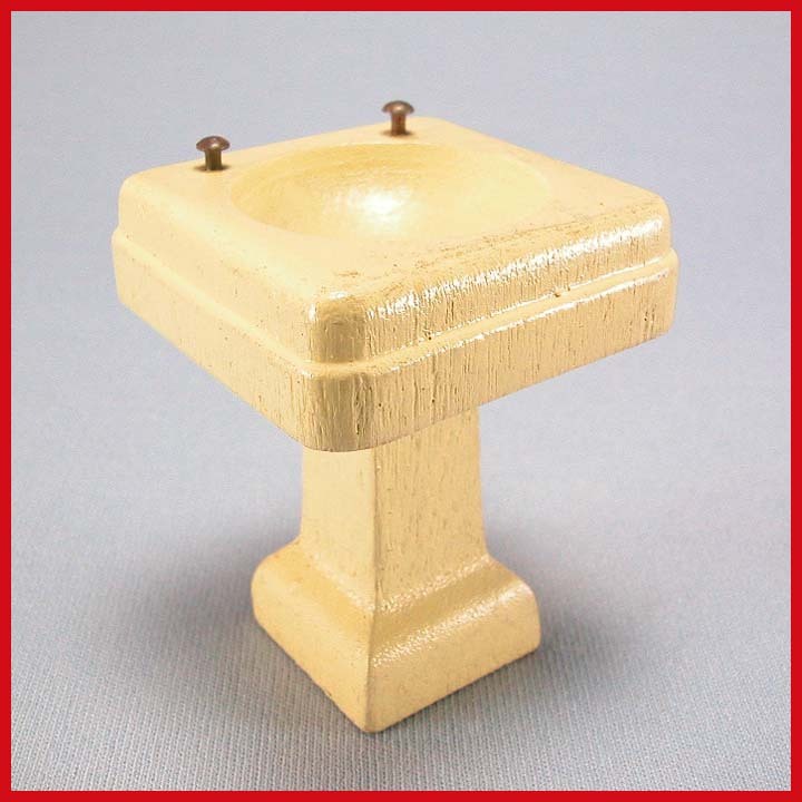 Strombecker Dollhouse Bathroom Pedestal Sink with Nail Head Knobs – Cream 1934 3/4" Scale Strombecker Dollhouse Bathroom Pedestal Sink with Nail Head Knobs – Cream 1934 3/4" Scale