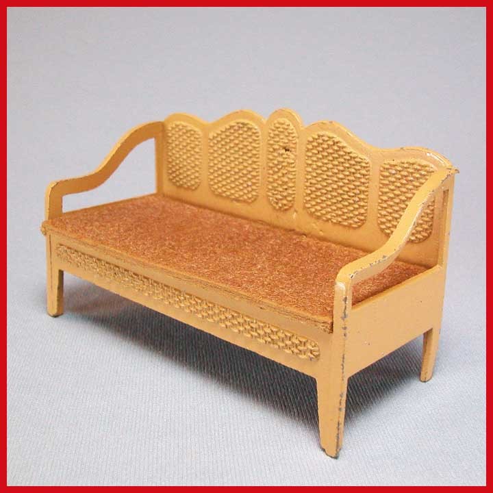 Tootsie Toy Dollhouse Cane Style Sofa – Tan 1930s 1/2" Scale Tootsie Toy Dollhouse Cane Style Sofa – Tan 1930s 1/2" Scale