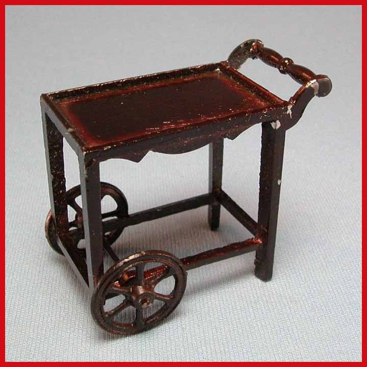 Tootsie Toy Dollhouse Tea Cart – Dark Brown 1920s 1/2" Scale Tootsie Toy Dollhouse Tea Cart – Dark Brown 1920s 1/2" Scale