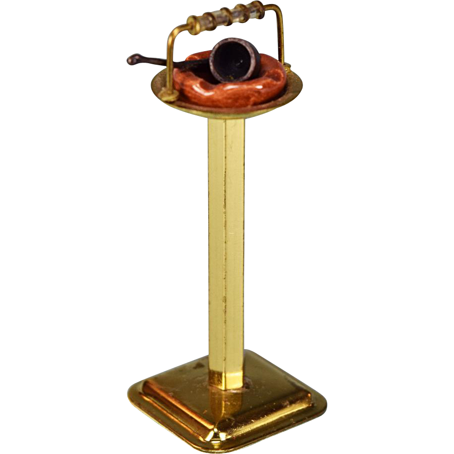 Dollhouse Miniature Brass Ashtray Stand with Pipe Early 1990s 1" Scale