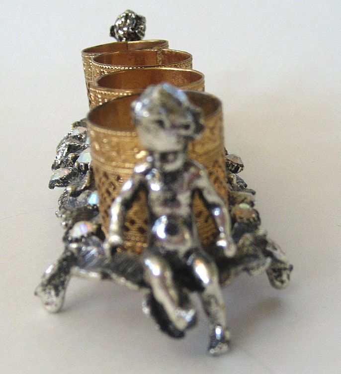 Silver Tone and Gold Tone Cherub Lipstick Holder Silver Tone and Gold Tone Cherub Lipstick Holder
