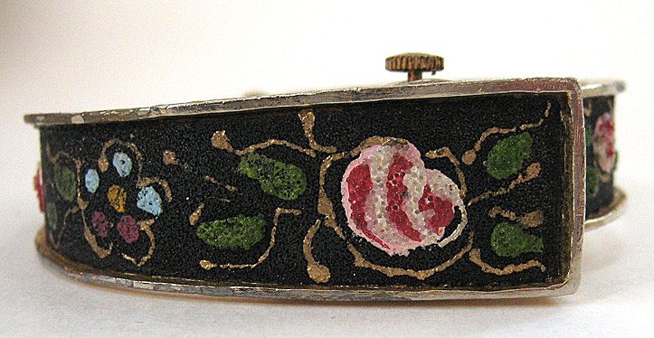 Lausanne Black and Floral Hand-Painted Clamper Watch Lausanne Black and Floral Hand-Painted Clamper Watch