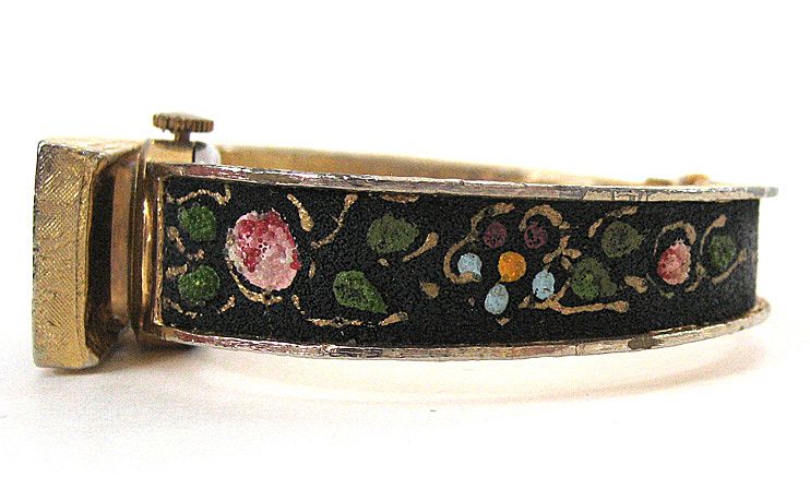 Lausanne Black and Floral Hand-Painted Clamper Watch Lausanne Black and Floral Hand-Painted Clamper Watch