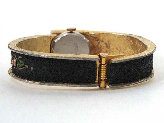 Lausanne Black and Floral Hand-Painted Clamper Watch Lausanne Black and Floral Hand-Painted Clamper Watch