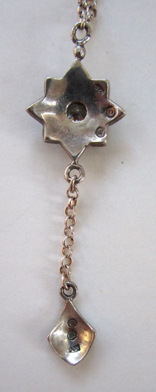 Sterling Silver Glass Stone Marcasite Drop Floral Pendant Sterling Silver Glass Stone Marcasite Drop Floral Pendant