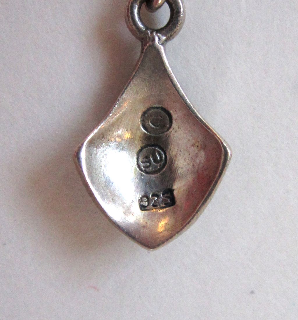 Sterling Silver Glass Stone Marcasite Drop Floral Pendant Sterling Silver Glass Stone Marcasite Drop Floral Pendant