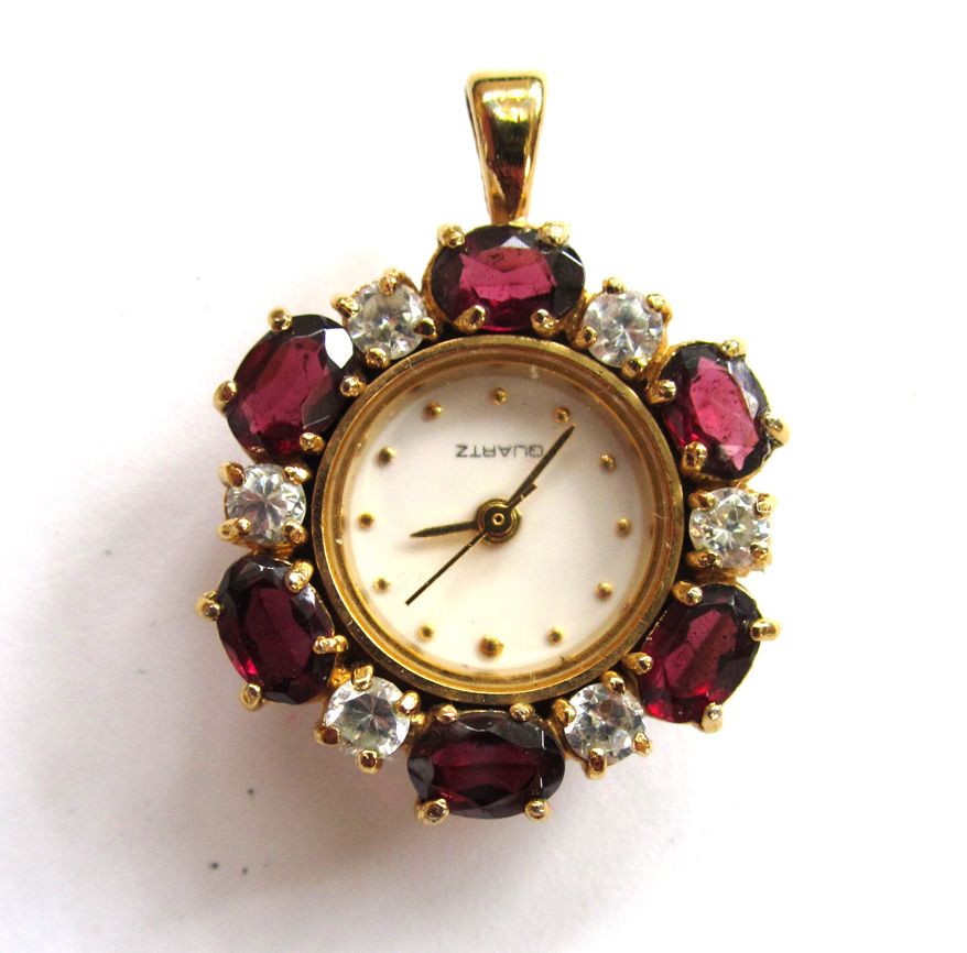 Chinese-Made Garnet and Glass Pendant Watch Chinese-Made Garnet and Glass Pendant Watch
