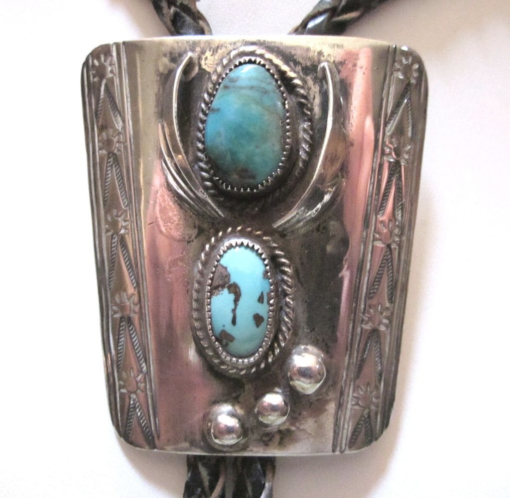 Bennett Silver Metal Bolo with Turquoise Bennett Silver Metal Bolo with Turquoise