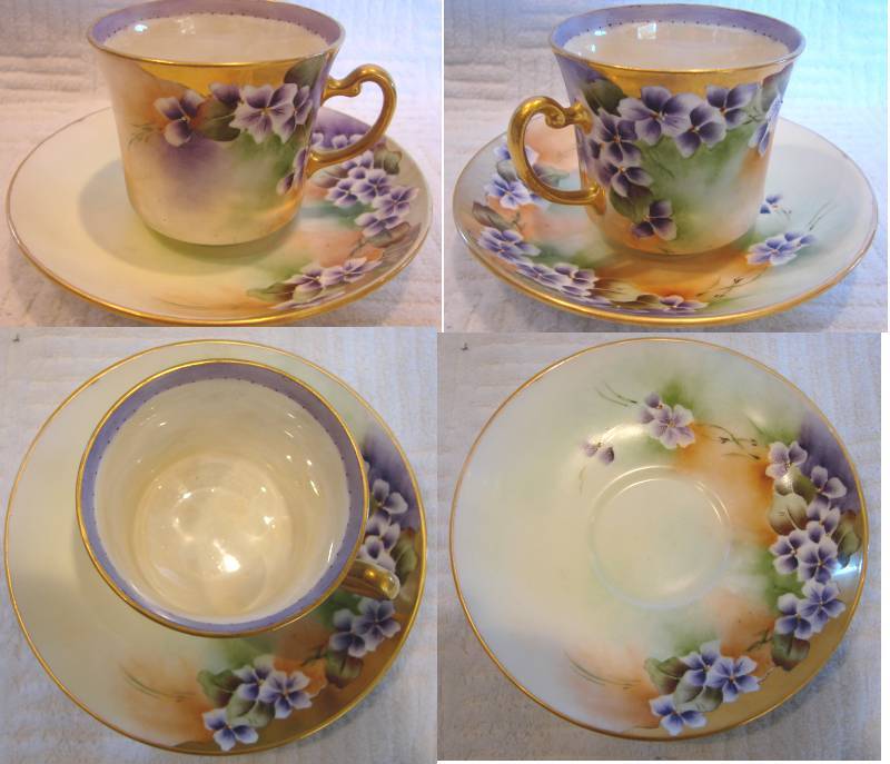 English Staffordshire Set of 5 Artist Signed Hand Painted Signed Different Flowers Berries Cups and Saucers – Poppies, Dahlias, Violets, Pink Apple Blossoms, Red Currants – c 1945 to1948 English Staffordshire Set of 5 Artist Signed Hand Painted Signed Different Flowers Berries Cups and Saucers – Poppies, Dahlias, Violets, Pink Apple Blossoms, Red Currants – c 1945 to1948