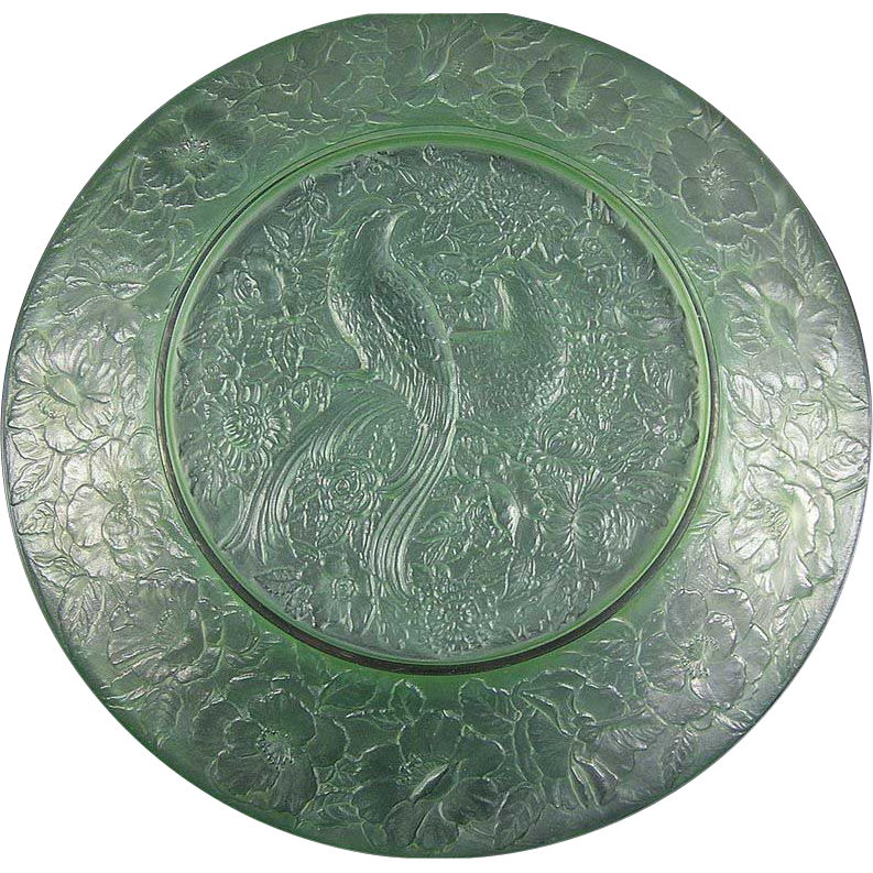 Consolidated Glass Martele Green Wash Bird of Paradise Charger (c.1920's) Consolidated Glass Martele Green Wash Bird of Paradise Charger (c.1920's)