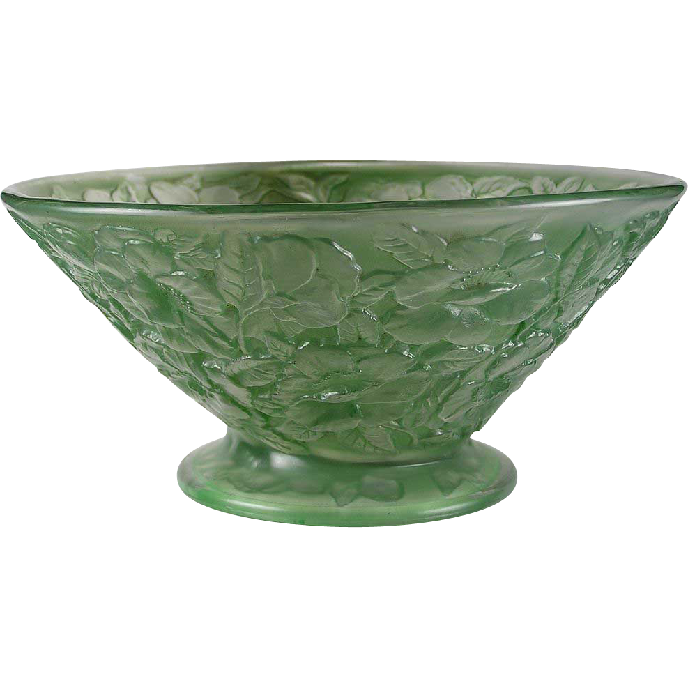 Consolidated Glass Large Martele Green Wash Floral Motif Bowl (c.1920's) Consolidated Glass Large Martele Green Wash Floral Motif Bowl (c.1920's)
