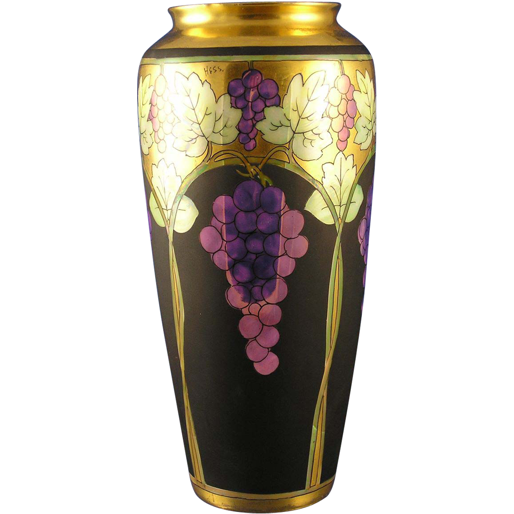 Rosenthal Bavaria Pickard Lustre Grapes & Leaves Vase (Signed Robert Hessler/c.1905-1910) Rosenthal Bavaria Pickard Lustre Grapes & Leaves Vase (Signed Robert Hessler/c.1905-1910)