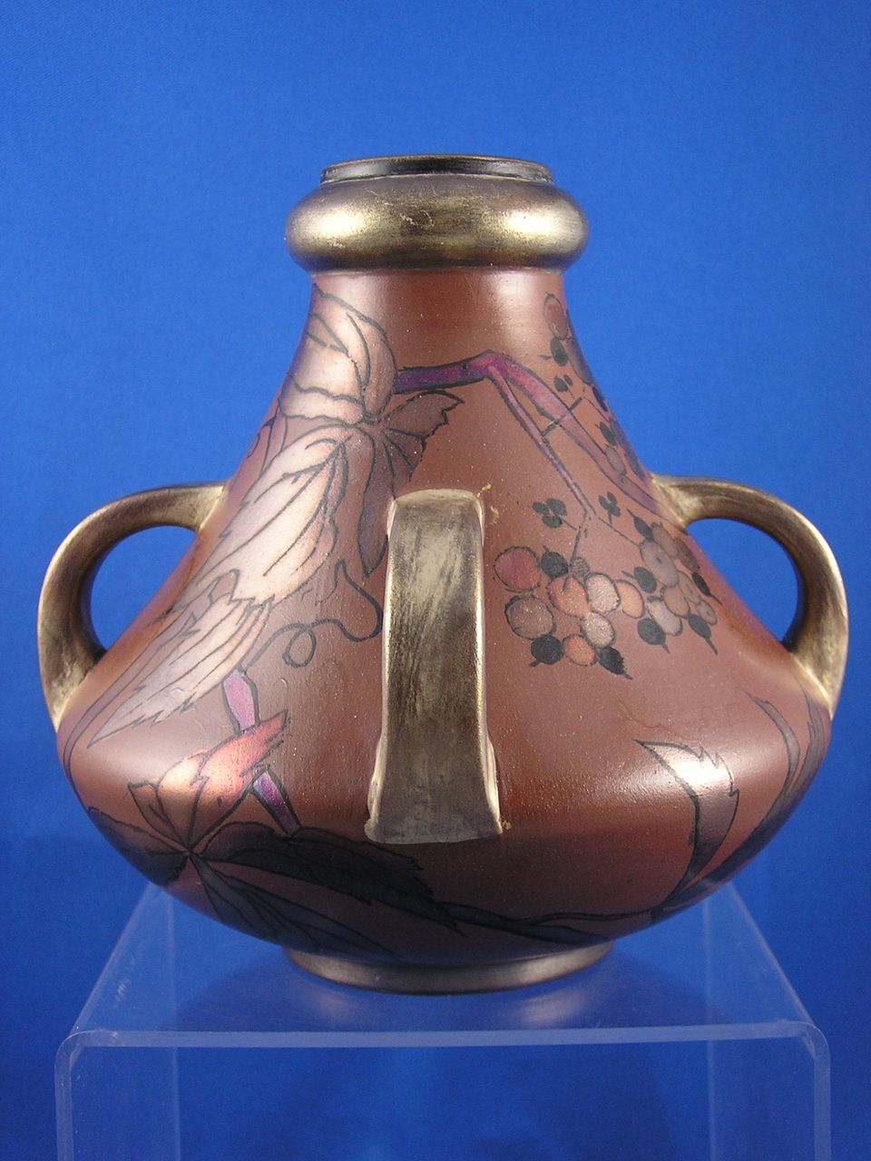 Boch Freres Keramis France Art Nouveau Leaf & Berry Motif Vase (c.1900-1930) Boch Freres Keramis France Art Nouveau Leaf & Berry Motif Vase (c.1900-1930)