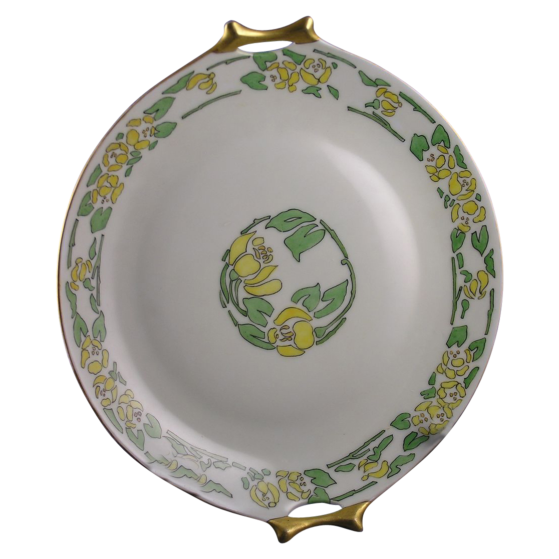 Hutschenreuther Bavaria Arts & Crafts Floral Motif Handled Plate (Signed "J. Ellsworth"/c.1910-1920) Hutschenreuther Bavaria Arts & Crafts Floral Motif Handled Plate (Signed "J. Ellsworth"/c.1910-1920)