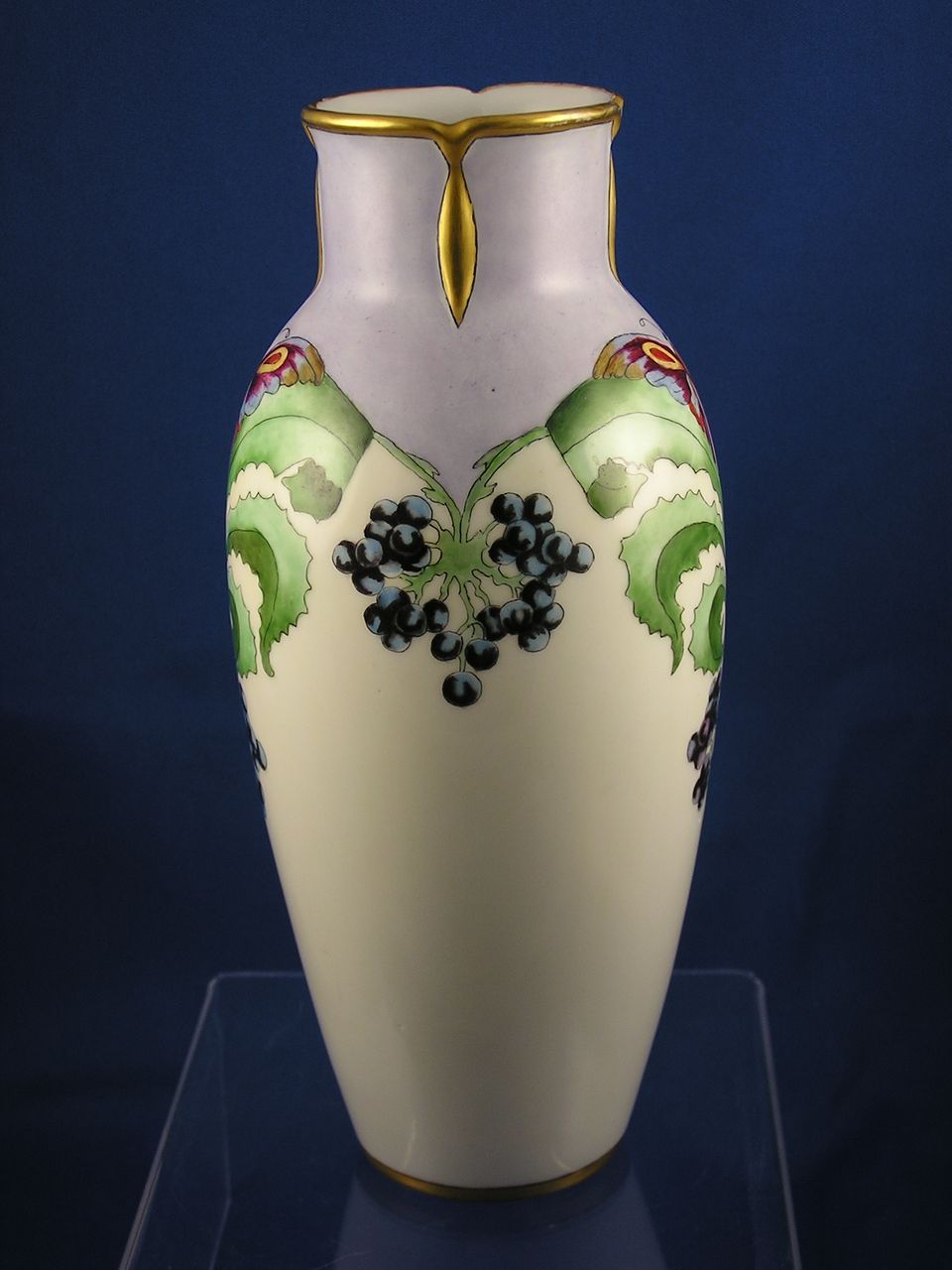 Bavaria Art Deco Butterfly & Berry Design Vase (Signed "Norene"/c.1910-1930) Bavaria Art Deco Butterfly & Berry Design Vase (Signed "Norene"/c.1910-1930)