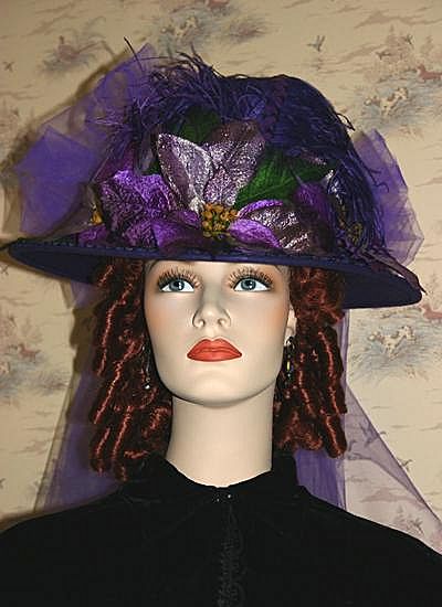 Tea Hat Victorian Style Hat Purple Christmas Tea Hat "Purple Poinsettia" Tea Hat Victorian Style Hat Purple Christmas Tea Hat "Purple Poinsettia"