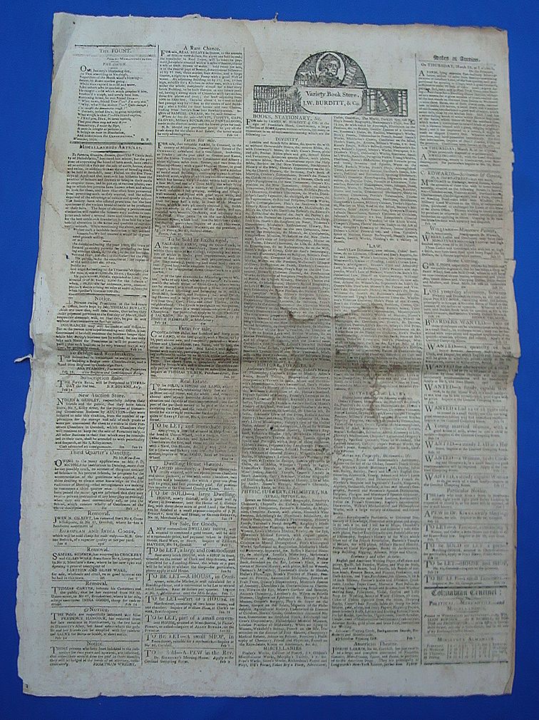 1810 Columbia Centinel Newspaper Election of Christopher Gore & David Cobb 1810 Columbia Centinel Newspaper Election of Christopher Gore & David Cobb