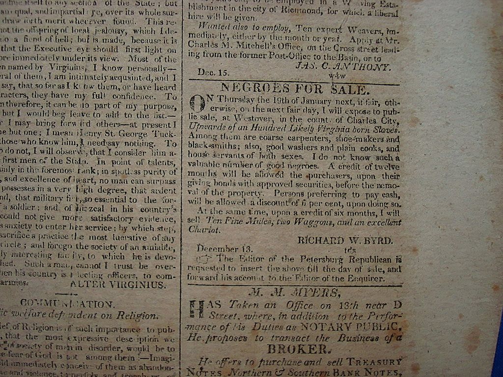 1814 Richmond,Va. Enquirer Newspaper~John Quincy Adams Henry Clay & Slavery 1814 Richmond,Va. Enquirer Newspaper~John Quincy Adams Henry Clay & Slavery