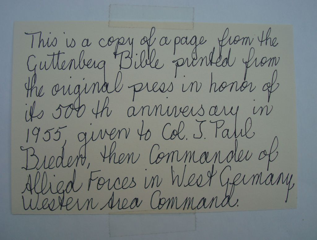 RARE Page from the Gutenberg Bible Given to Allied Commander RARE Page from the Gutenberg Bible Given to Allied Commander