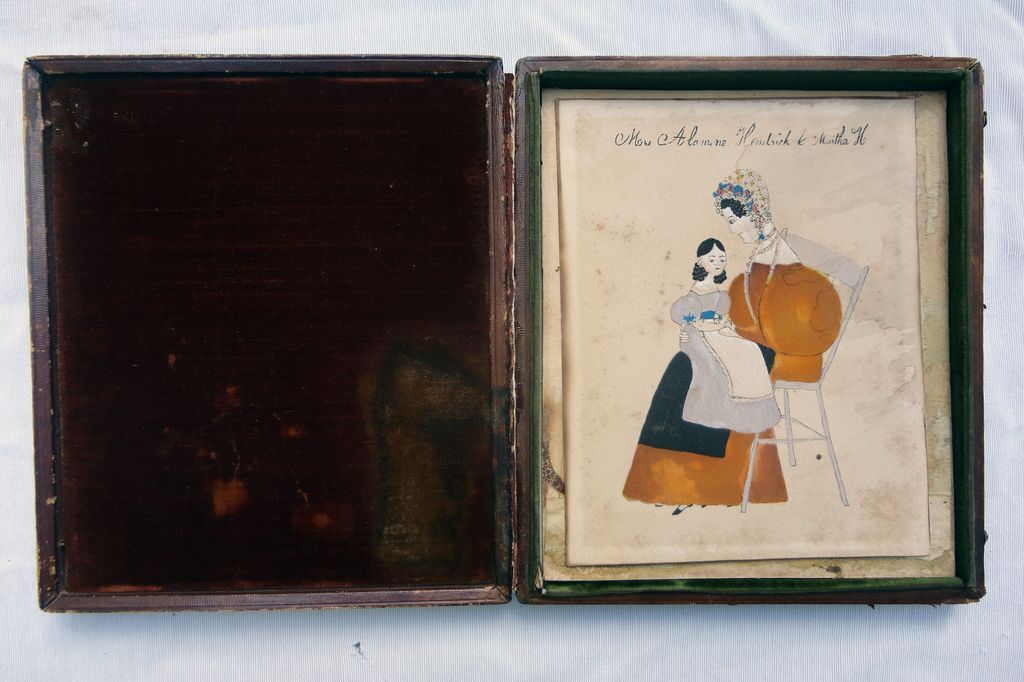c.1830's Ammi Phillips Portrait of Alamene Hendrick and Daughter Martha New England c.1830's Ammi Phillips Portrait of Alamene Hendrick and Daughter Martha New England