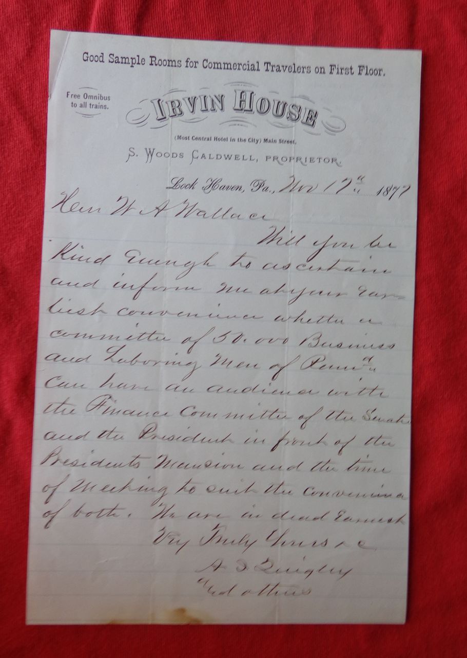 GREAT STRIKE of 1877 Letter Requesting 50,000 men to march on White House GREAT STRIKE of 1877 Letter Requesting 50,000 men to march on White House