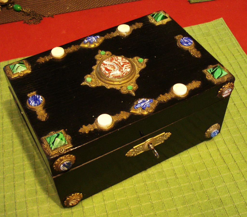 ORNATE Jeweled Antique Victorian Jewelry Box w Key from decadentdiva on