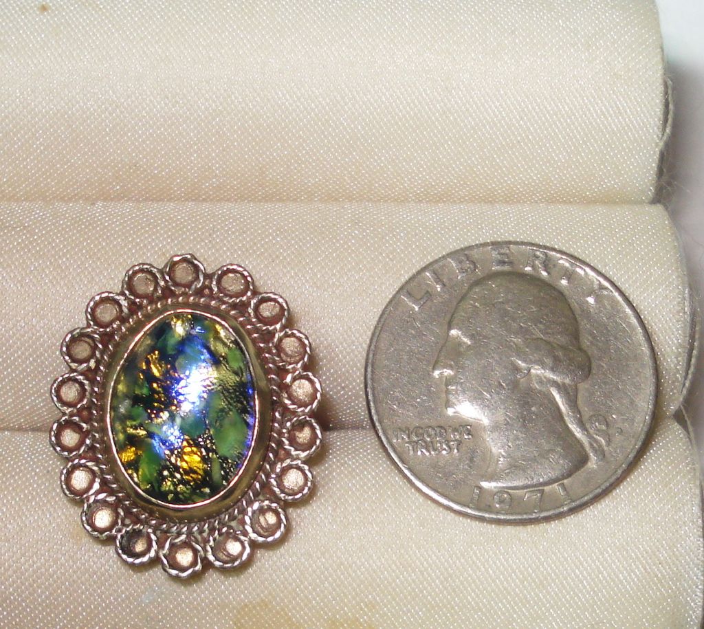 Vtg Foiled Art Glass Sterling Ring Mexico Vtg Foiled Art Glass Sterling Ring Mexico
