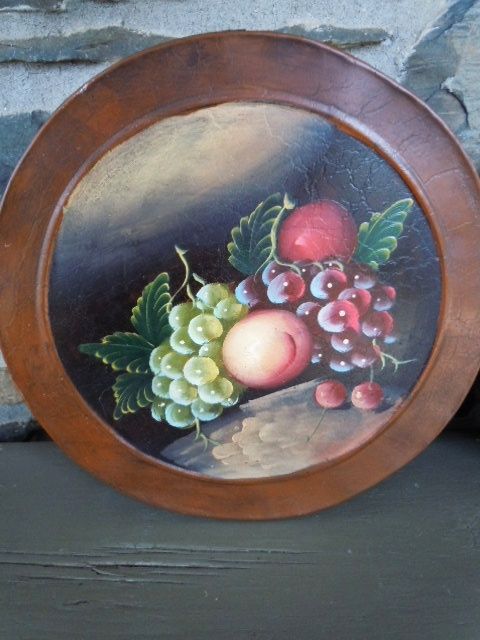 Vintage Hand Painted Tin Canister Set of (5) Fruits, Grapes, Peaches, Apples Vintage Hand Painted Tin Canister Set of (5) Fruits, Grapes, Peaches, Apples
