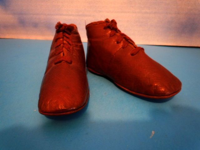 Antique Early Children's Doll Shoes Brown Leather No Left or Right Antique Early Children's Doll Shoes Brown Leather No Left or Right