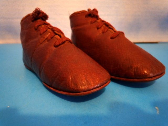 Antique Early Children's Doll Shoes Brown Leather No Left or Right Antique Early Children's Doll Shoes Brown Leather No Left or Right