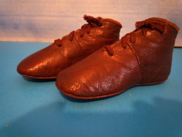Antique Early Children's Doll Shoes Brown Leather No Left or Right Antique Early Children's Doll Shoes Brown Leather No Left or Right
