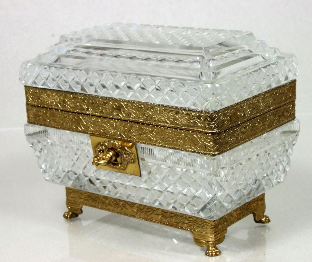 Magnificent Antique French Empire Baccarat Crystal Dore Bronze Casket Magnificent Antique French Empire Baccarat Crystal Dore Bronze Casket