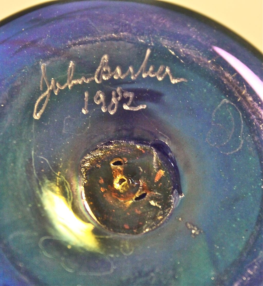 John Barber Hand Blown Iridescent Art Glass Vase C. 1982 John Barber Hand Blown Iridescent Art Glass Vase C. 1982